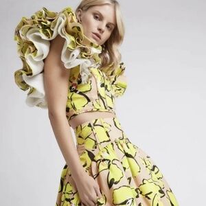 Aje Pelicano Citrus Bloom Frill Cropped Top